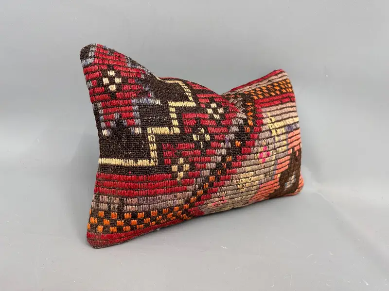 Pillow, Pillow for Couch, Kilim Cushion Sham, 12x20 Red Pillow Cover, Lounge Throw Cushion Case, Retro Throw Pillow Case, Kilim Pillow - 2