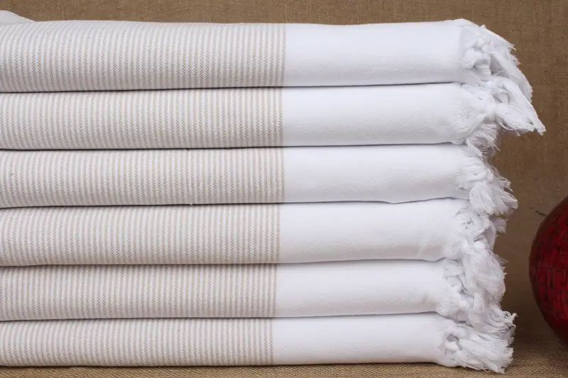 Toalla Turca Playa Beige Rayas 40x71 Pulgadas