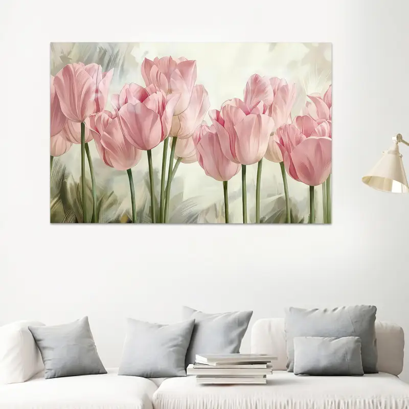 Modern Pembe Lale Baskılı Cam - Trendy Çiçek Tasarımı