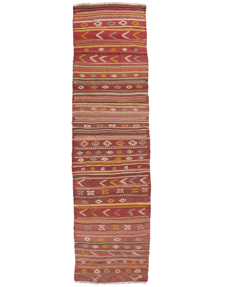 Sarı Desenli Kırmızı Halı, 2,3x8,8 ft Zarif Döşeme