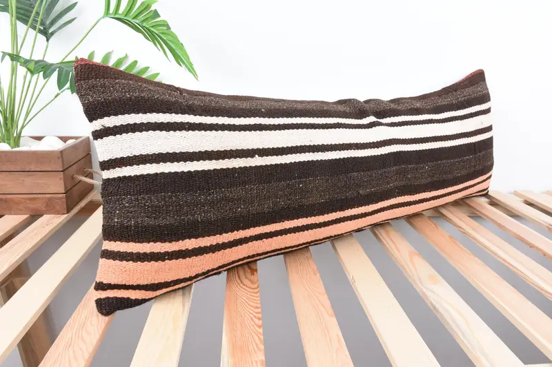 Boho Pillow Sham Cover, Handmade Kilim Cushion, Handwoven Pillow Cover Cushion Cover, Vintage Pillow, 12x36 Brown Pillow Cover, Pillow Case - 4