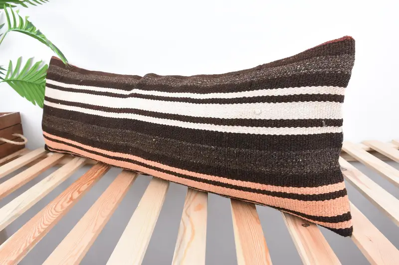Boho Pillow Sham Cover, Handmade Kilim Cushion, Handwoven Pillow Cover Cushion Cover, Vintage Pillow, 12x36 Brown Pillow Cover, Pillow Case - 5