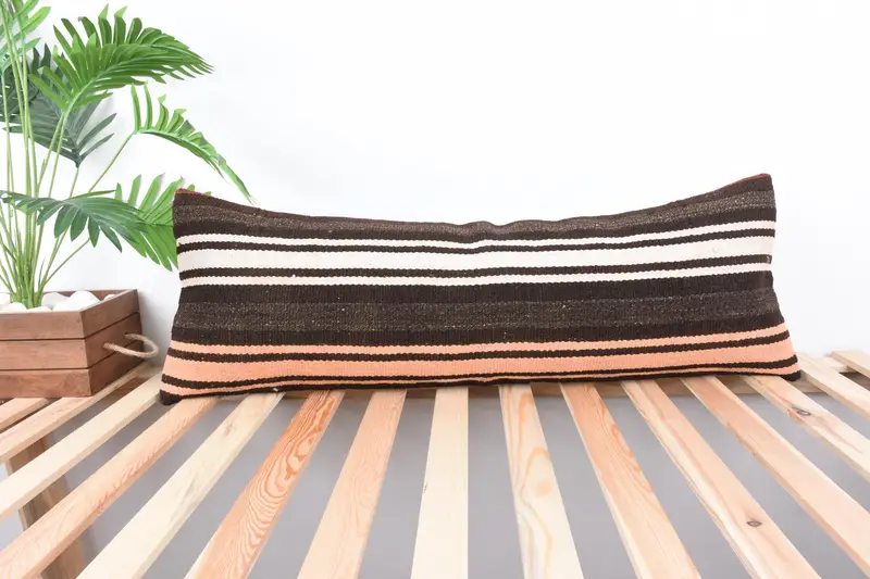 Boho Pillow Sham Cover, Handmade Kilim Cushion, Handwoven Pillow Cover Cushion Cover, Vintage Pillow, 12x36 Brown Pillow Cover, Pillow Case - 1