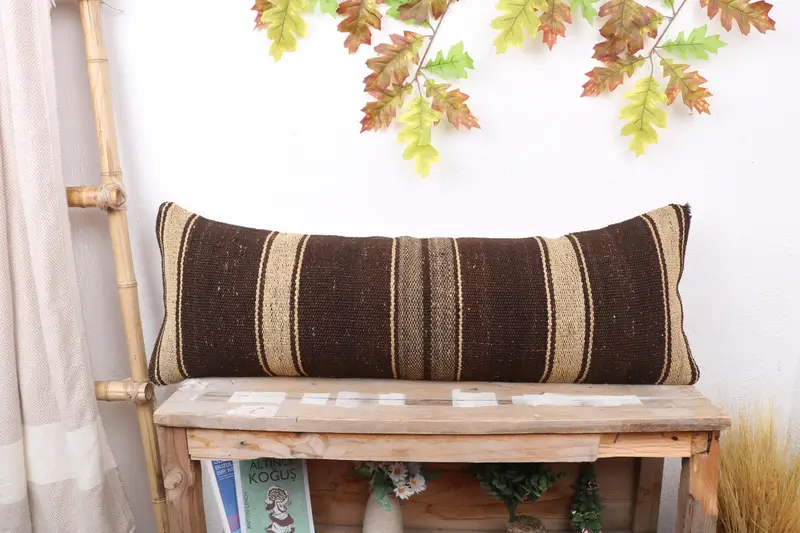12x36 Beige Pillow Cover, Cushion Case, Shabby Chic Pillow Cover, Throw Kilim Pillow, Vintage Pillow, Boho Pillow Sham Cover, Car Cushion Case - 1