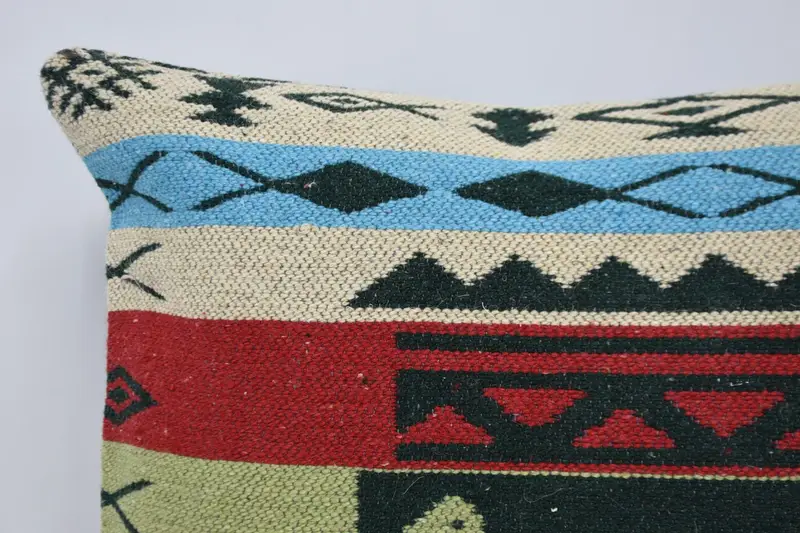 Vintage Pillow, Retro Throw Pillow, Ethnical Kilim Rug Pillow, Pillow Case, 16x24 Green Pillow, Kilim Cushion Sham, Patio Pillow - 2