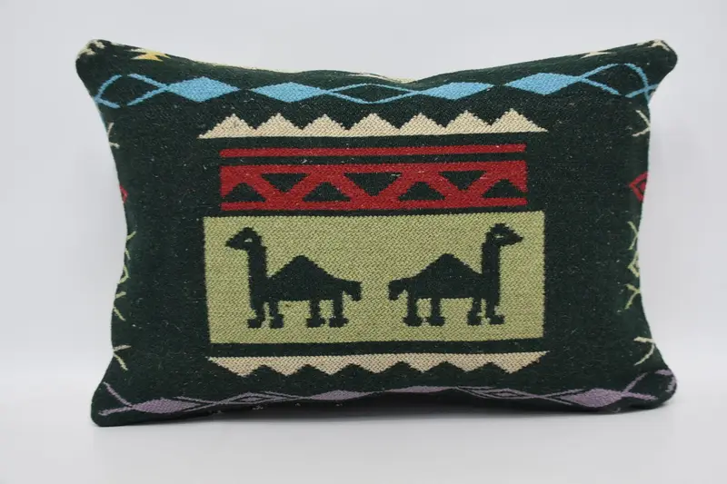 Vintage Pillow, Retro Throw Pillow, Ethnical Kilim Rug Pillow, Pillow Case, 16x24 Green Pillow, Kilim Cushion Sham, Patio Pillow - 5