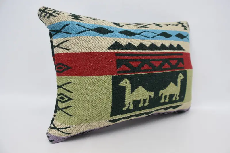 Vintage Pillow, Retro Throw Pillow, Ethnical Kilim Rug Pillow, Pillow Case, 16x24 Green Pillow, Kilim Cushion Sham, Patio Pillow - 3