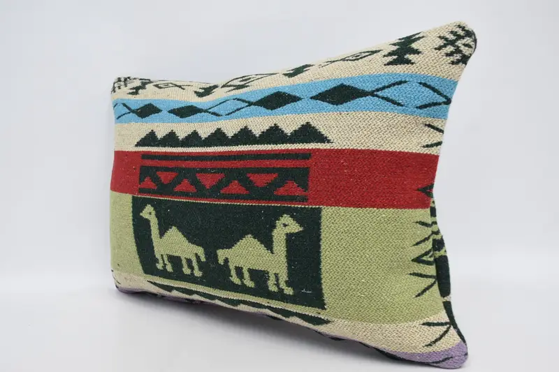 Vintage Pillow, Retro Throw Pillow, Ethnical Kilim Rug Pillow, Pillow Case, 16x24 Green Pillow, Kilim Cushion Sham, Patio Pillow - 4