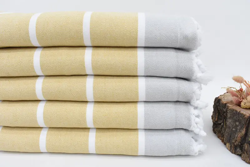 Mustard Striped Terry Towel Organic Cotton, Personalized, 67x40 Inches