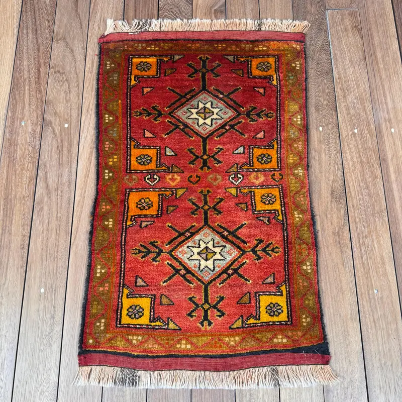 1.6x2.7 ft Small Turkish Rug, Red Bordered Vintage Rug - 1