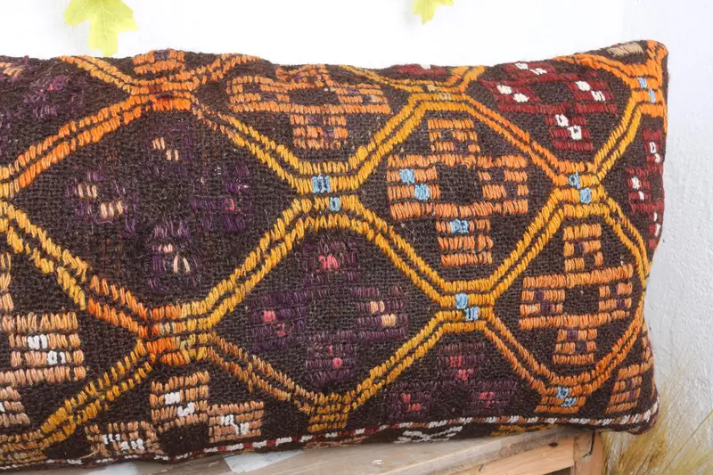 Patio Cushion, Seat Pillow, 16x36 Orange Cushion, Pillow Case, Turkish Kilim Pillow, Turkish Pillow, Authentic Cushion Cover, Boho Pillow - 5