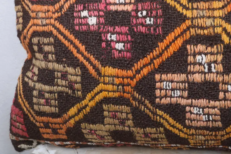 Patio Cushion, Seat Pillow, 16x36 Orange Cushion, Pillow Case, Turkish Kilim Pillow, Turkish Pillow, Authentic Cushion Cover, Boho Pillow - 3