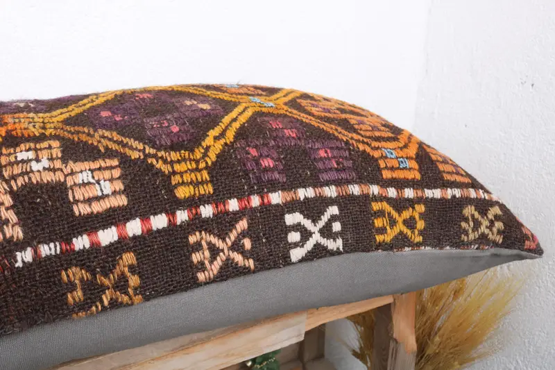 Patio Cushion, Seat Pillow, 16x36 Orange Cushion, Pillow Case, Turkish Kilim Pillow, Turkish Pillow, Authentic Cushion Cover, Boho Pillow - 6