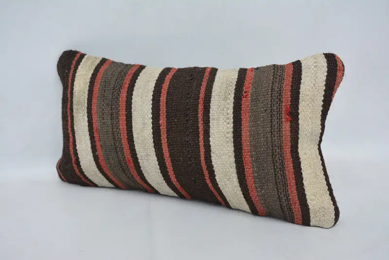 Turkish Pillow, 8x16 Brown Cushion, Vintage Pillow, Retro Cushion, Vintage Kilim Throw Pillow, Cushion Case, Art Deco Cushion Cover - 4