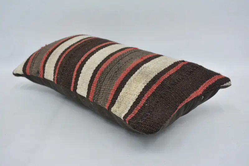 Turkish Pillow, 8x16 Brown Cushion, Vintage Pillow, Retro Cushion, Vintage Kilim Throw Pillow, Cushion Case, Art Deco Cushion Cover - 6