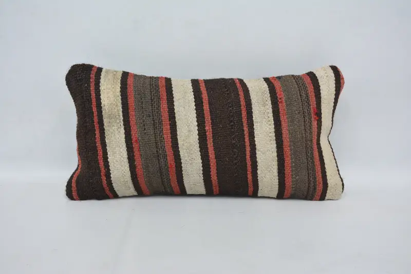 Turkish Pillow, 8x16 Brown Cushion, Vintage Pillow, Retro Cushion, Vintage Kilim Throw Pillow, Cushion Case, Art Deco Cushion Cover - 1