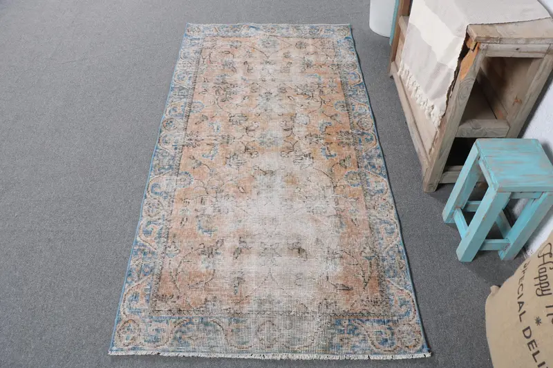 Alfombra de patchwork naranja y azul, decoración vibrante de 3x6 pies