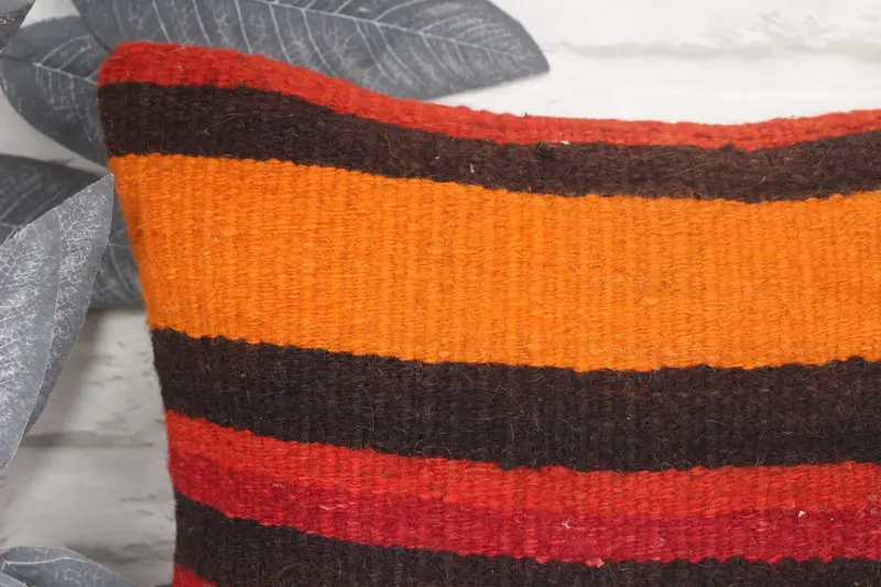 Kilim Pillow, Decorative Throw Cushion, Pillow for Sofa, Gift Pillow, 14x14 Orange Pillow Sham, Cushion Cover, Neutral Pillow Case - 2