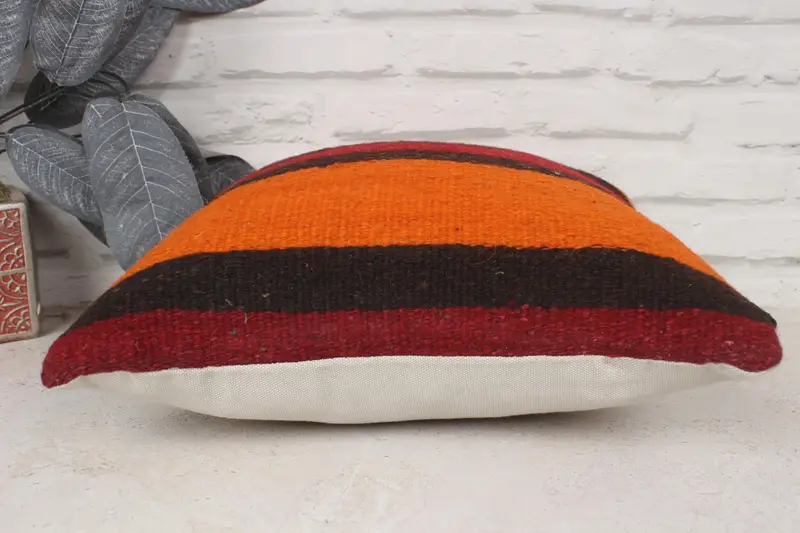Kilim Pillow, Decorative Throw Cushion, Pillow for Sofa, Gift Pillow, 14x14 Orange Pillow Sham, Cushion Cover, Neutral Pillow Case - 5