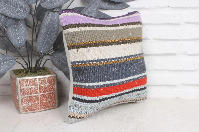 Pillow, Pillow for Couch, Pastel Pillow, Gift Pillow, 12x12 Blue Pillow Cover, Bohemian Cushion Pillow, Vintage Kilim Pillow - 4