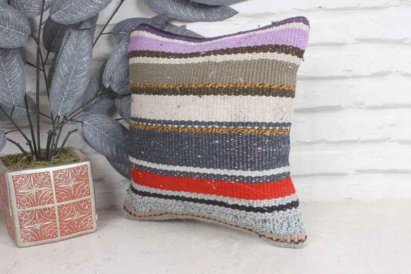Pillow, Pillow for Couch, Pastel Pillow, Gift Pillow, 12x12 Blue Pillow Cover, Bohemian Cushion Pillow, Vintage Kilim Pillow - 3