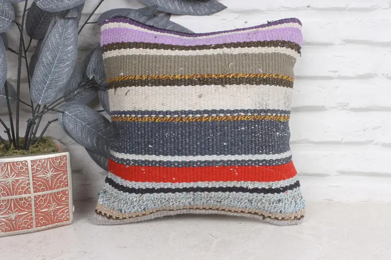 Pillow, Pillow for Couch, Pastel Pillow, Gift Pillow, 12x12 Blue Pillow Cover, Bohemian Cushion Pillow, Vintage Kilim Pillow - 1