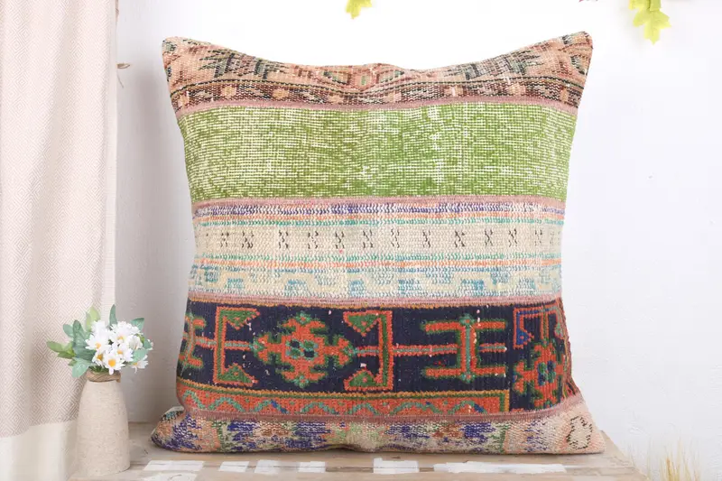 Wool Kilim Pillow Cushion, Throw Kilim Pillow, Cushion Case, Accent Throw Cushion, Antique Pillows, Kilim Pillow Cover, 28x28 Blue Pillow - 2