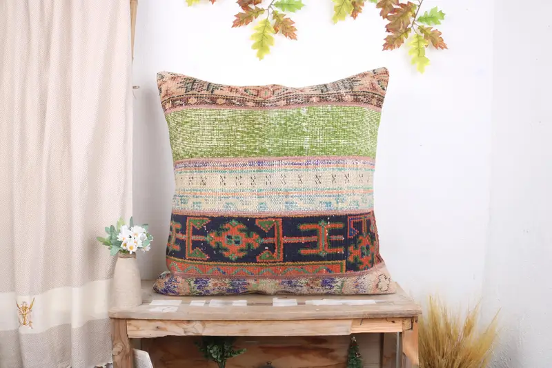 Wool Kilim Pillow Cushion, Throw Kilim Pillow, Cushion Case, Accent Throw Cushion, Antique Pillows, Kilim Pillow Cover, 28x28 Blue Pillow - 1