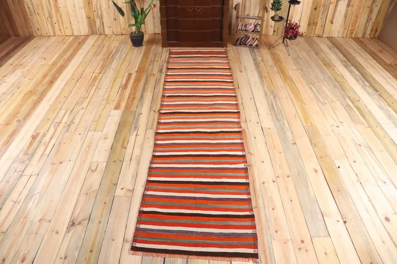 2.8x10.8 ft Türk Halısı, Runner Vintage Halı, Turuncu Güneybatı Halısı - 1