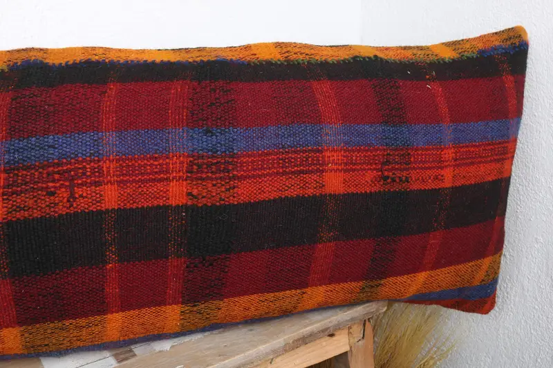 Kilim Pillow, Yoga Cushion Case, Cushion Case, 16x48 Red Pillow Sham, Handmade Kilim Cushion, Vintage Pillow, Meditation Cushion Cover - 4
