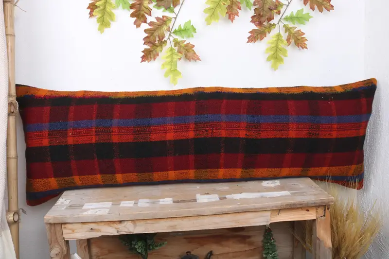 Kilim Pillow, Yoga Cushion Case, Cushion Case, 16x48 Red Pillow Sham, Handmade Kilim Cushion, Vintage Pillow, Meditation Cushion Cover - 2