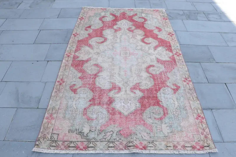 Vintage Türk Halısı, 4.2x7.1 ft Oushak Halısı, Kırmızı Alan Oryantal Halısı - 1