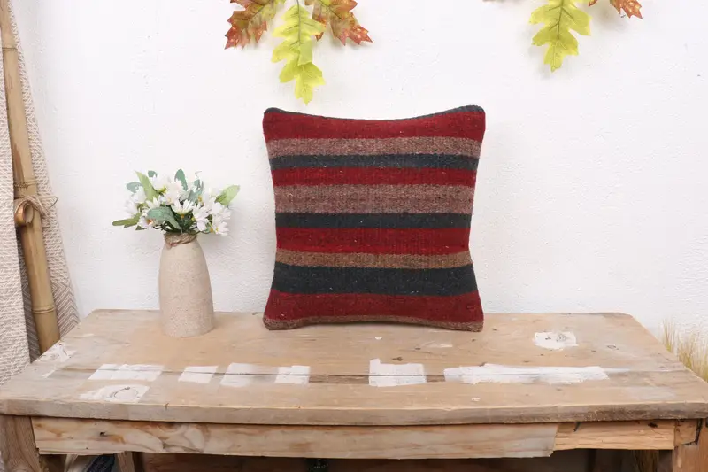 Pillow for Couch, Antique Pillows, Authentic Cushion Cover, Bolster Throw Pillow Sham, Boho Pillow, 12x12 Red Cushion Cover, Pillow Cover - 1