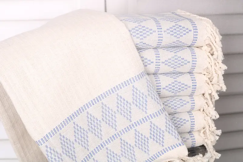 Bachelorette Party Personalized Kilim Design Towel Sax Blue Linen, 36x71 Inches