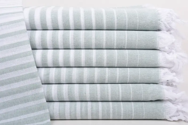 Personalized Gift Monogrammed Turkish Cotton White-Light Green Stripes, 40x69 Inches