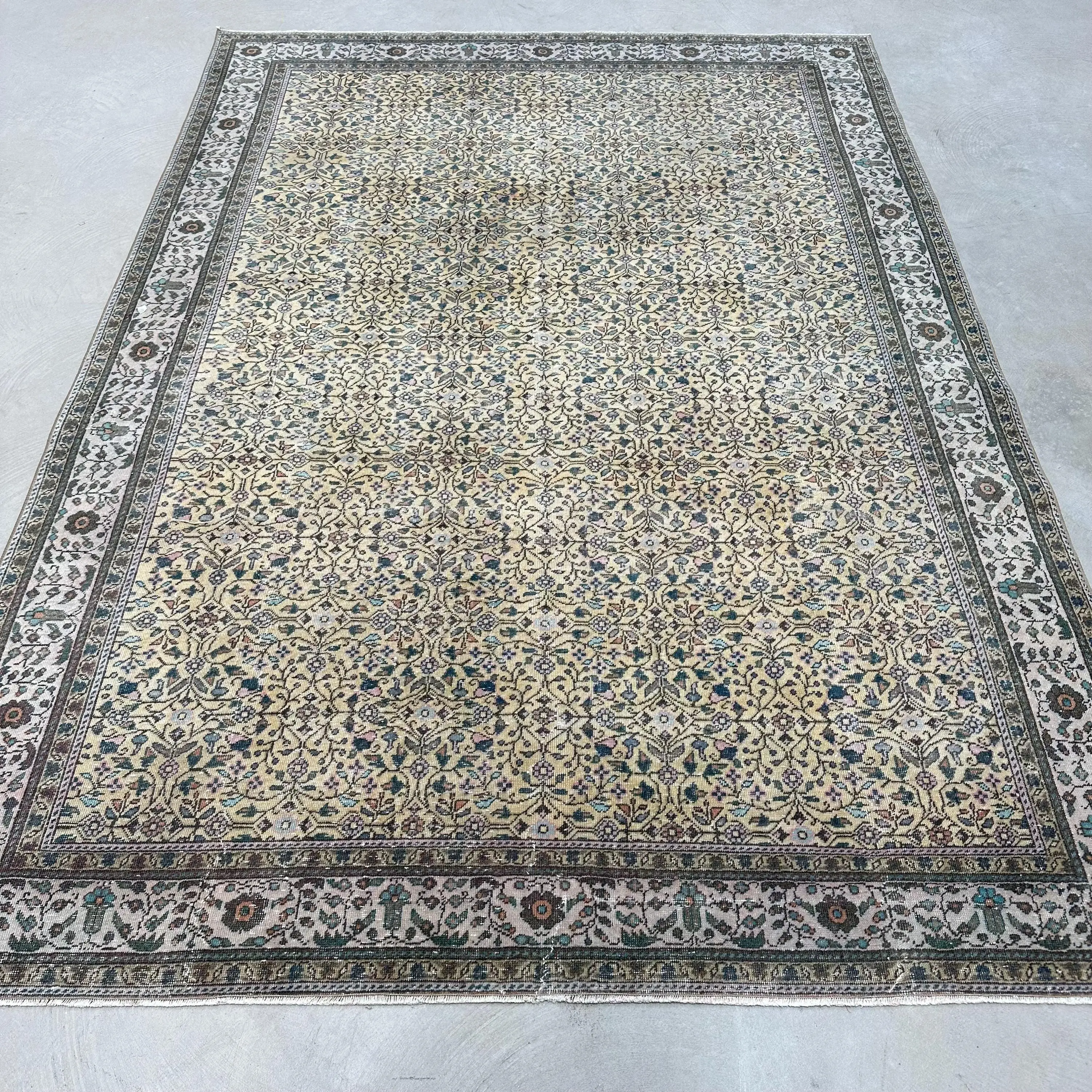 6.46x9.1 ft Vintage Halı, Türk Büyük Halı, Bej Mavi İkat Halı - 1
