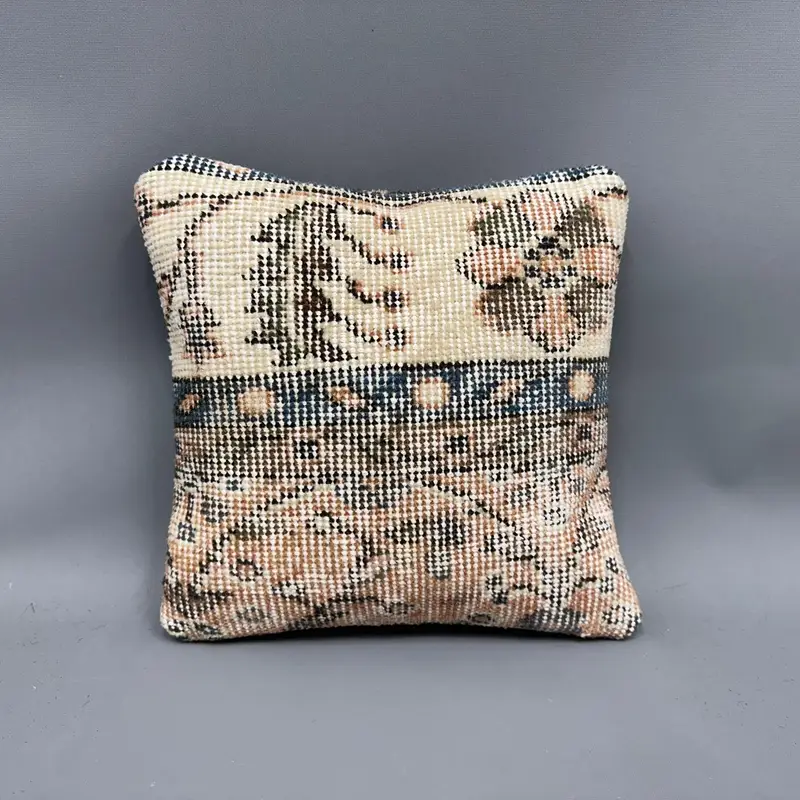 Boho Pillow Sham Cover, Vintage Kilim Pillow, Boho Chic Cushion, Ethnic Throw Pillow Case, Cushion, 12x12 Beige Pillow, Boho Pillow - 4