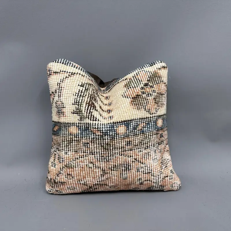 Boho Pillow Sham Cover, Vintage Kilim Pillow, Boho Chic Cushion, Ethnic Throw Pillow Case, Cushion, 12x12 Beige Pillow, Boho Pillow - 1