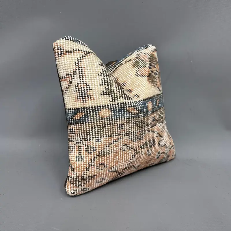 Boho Pillow Sham Cover, Vintage Kilim Pillow, Boho Chic Cushion, Ethnic Throw Pillow Case, Cushion, 12x12 Beige Pillow, Boho Pillow - 2
