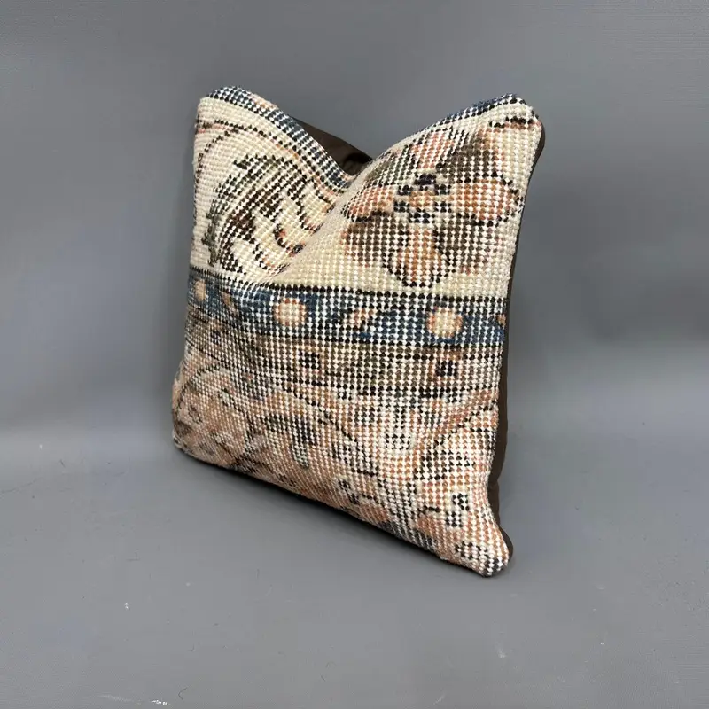 Boho Pillow Sham Cover, Vintage Kilim Pillow, Boho Chic Cushion, Ethnic Throw Pillow Case, Cushion, 12x12 Beige Pillow, Boho Pillow - 3