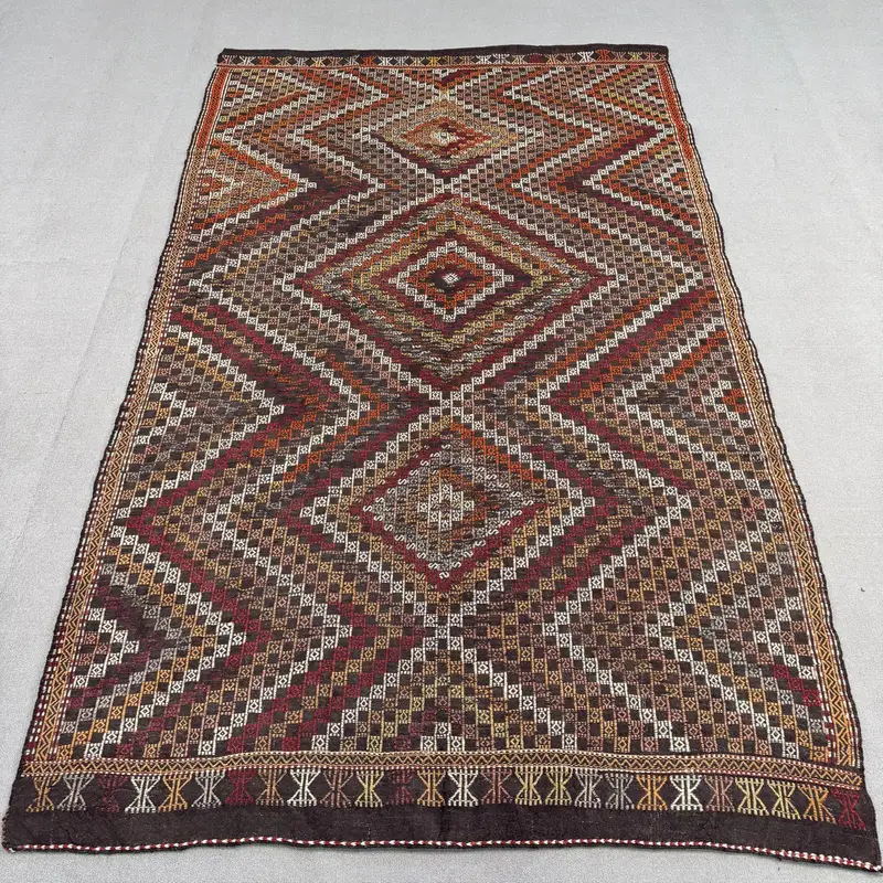 Vintage Rug, 5.9x10.1 ft Large Rug, Brown Solid Wool Turkish Rug - 1