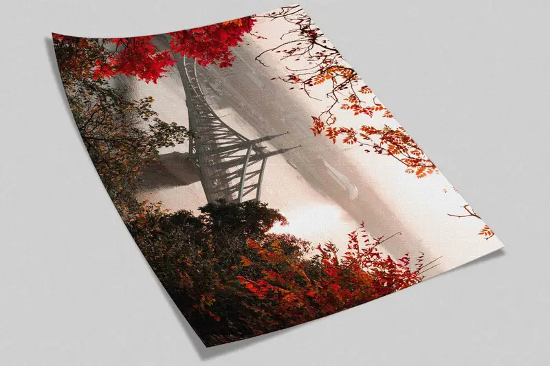 Red Leaves Wall Mural, Bridge Landscape Paper Craft, Cityscape Mural, Decals For Walls, View Wall Mural, Wallpaper Border, - 2