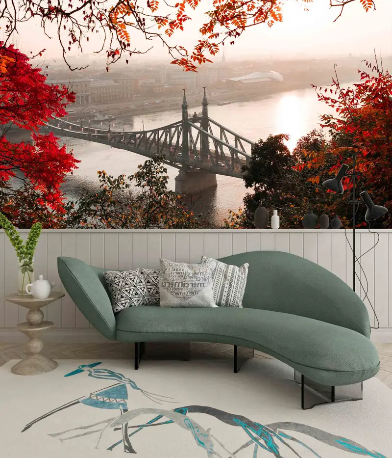 Red Leaves Wall Mural, Bridge Landscape Paper Craft, Cityscape Mural, Decals For Walls, View Wall Mural, Wallpaper Border, - 9