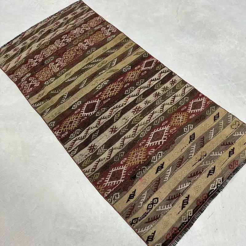 Turkish Rug, 2.6x5.3 ft Small Rug, Brown Red Kilim Wool Rug - 1
