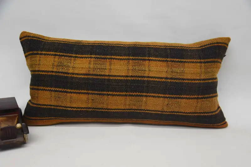 Comfy Throw Cushion Case, Pillow Case, Turkish Pillow, Bolster Pillow Cover, Ethnical Kilim Rug Pillow, Kilim Pillow, 12x24 Orange Cushion Cover - 4