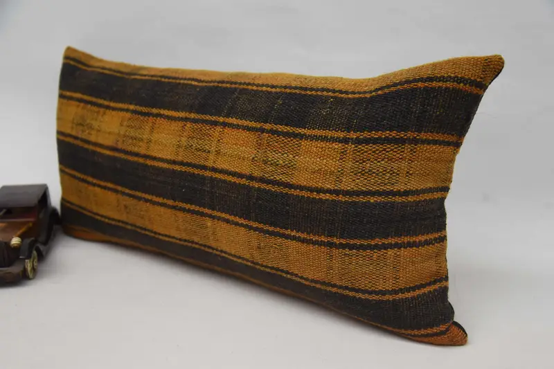 Comfy Throw Cushion Case, Pillow Case, Turkish Pillow, Bolster Pillow Cover, Ethnical Kilim Rug Pillow, Kilim Pillow, 12x24 Orange Cushion Cover - 3