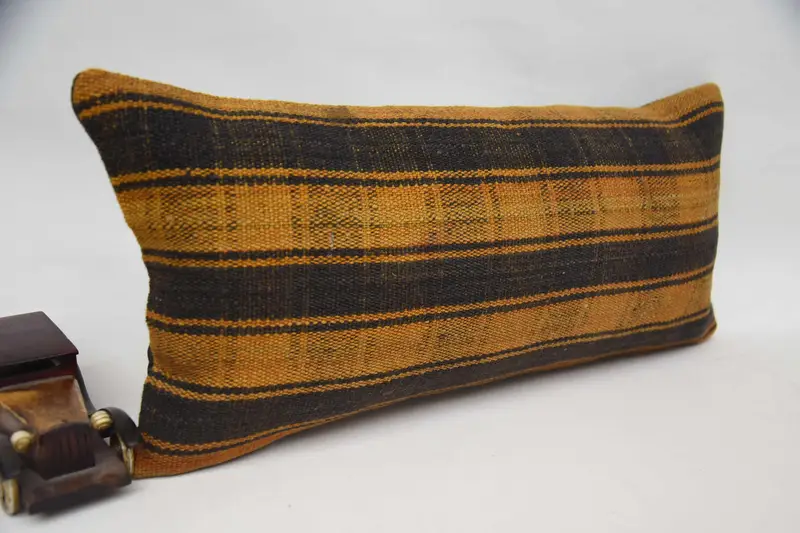 Comfy Throw Cushion Case, Pillow Case, Turkish Pillow, Bolster Pillow Cover, Ethnical Kilim Rug Pillow, Kilim Pillow, 12x24 Orange Cushion Cover - 2