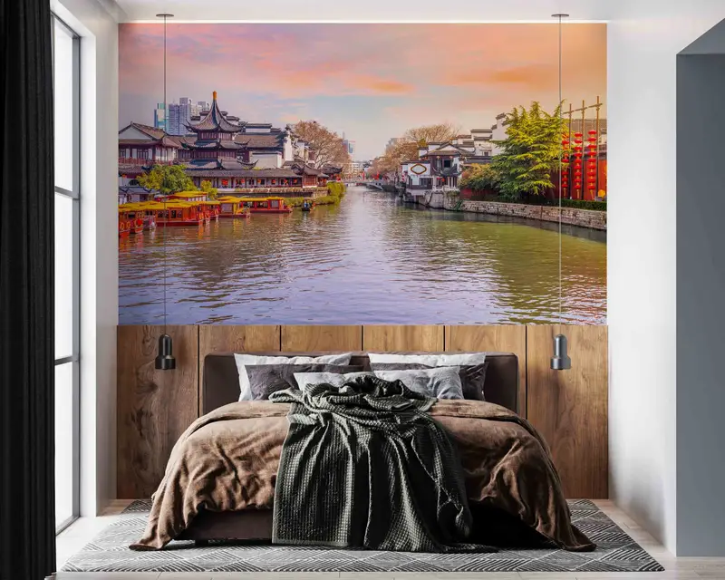 City Paper Craft, View Wall Print, Wallpaper Patent, Nature Wall Mural, Nanjing The Qinhuai River Wall Painting, Wallpaper Art, View Art, - 9
