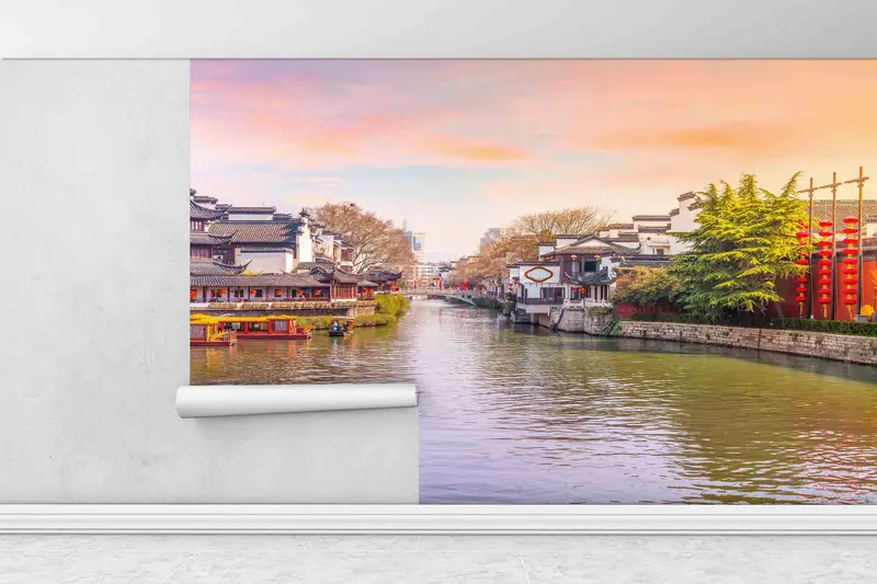 City Paper Craft, View Wall Print, Wallpaper Patent, Nature Wall Mural, Nanjing The Qinhuai River Wall Painting, Wallpaper Art, View Art, - 1