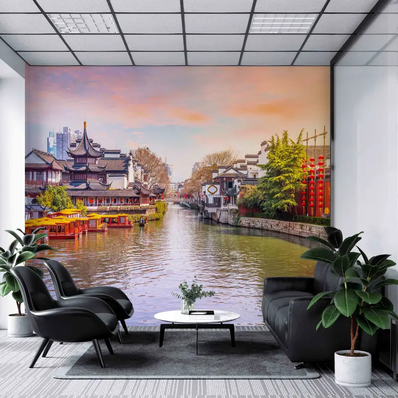 City Paper Craft, View Wall Print, Wallpaper Patent, Nature Wall Mural, Nanjing The Qinhuai River Wall Painting, Wallpaper Art, View Art, - 3